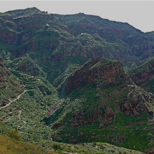 Vue de El Hornillo, par Michael Krause, Strasse bis El Sao, road up to the last settlement in the Agaete's Valley, carretera secundario en las islas canarias